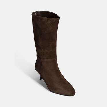  Kadın Kahve İnce Topuklu Süet Bot