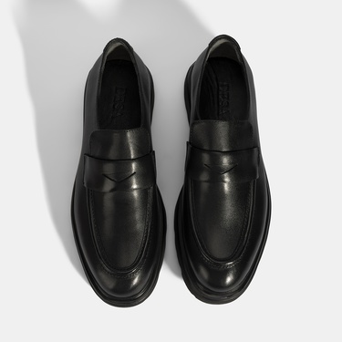  Erkek Siyah Deri Loafer