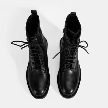  Kadın Siyah Bağcıklı Deri Postal Bot