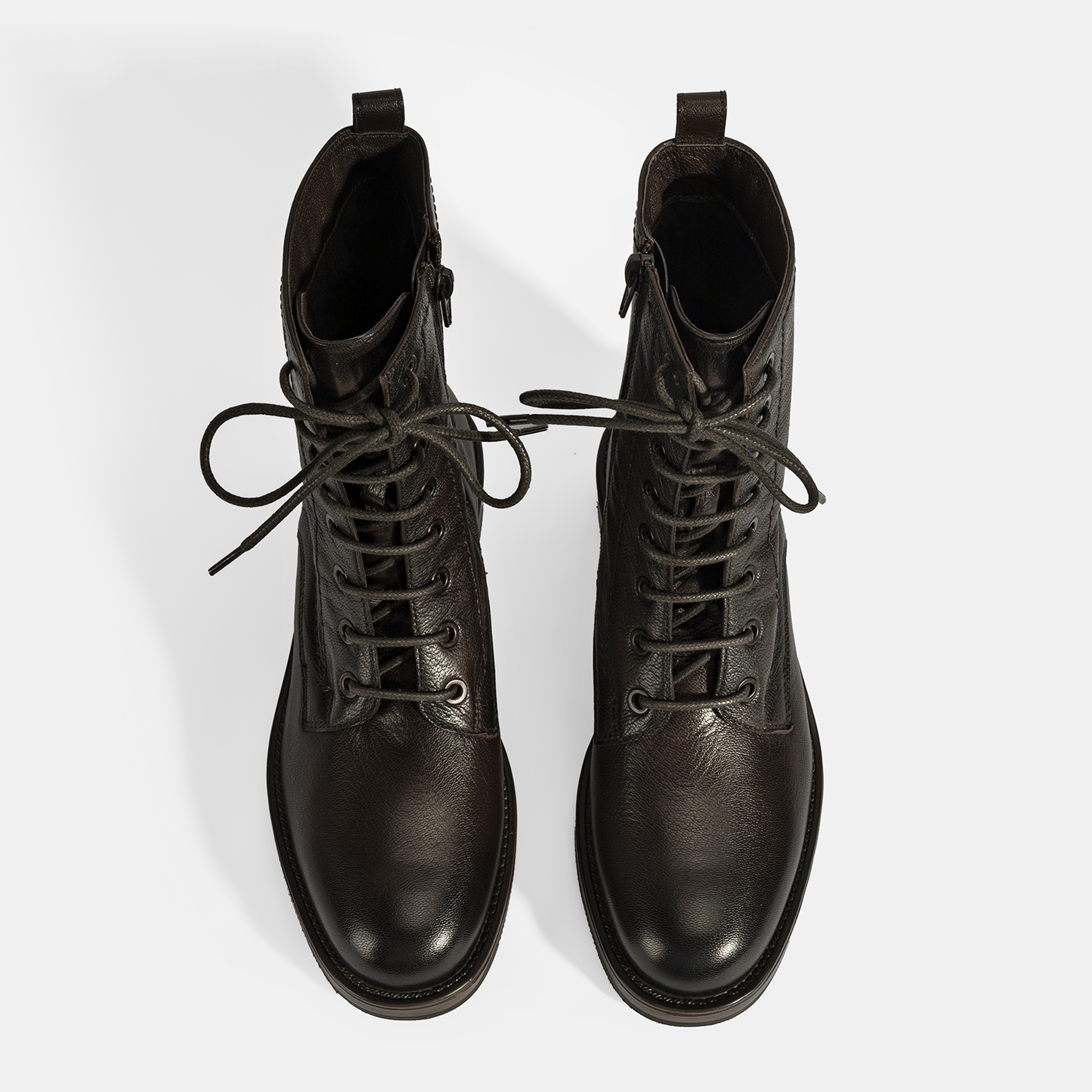 Kadın Kahve Bağcıklı Deri Postal Bot