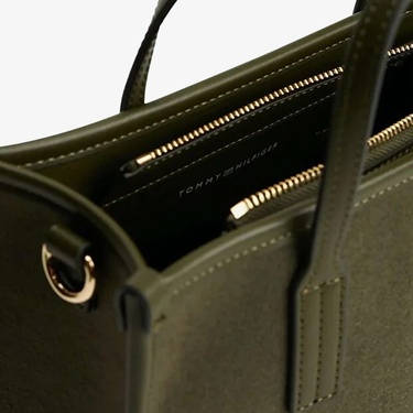  Tommy Hilfiger City Small Tote Melton Kadın Yeşil El Çantası