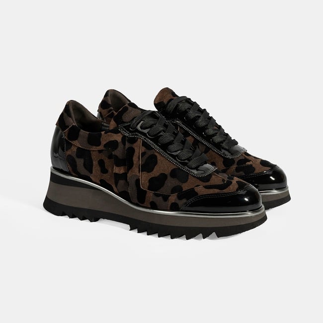  Luca Grossi Kadın Leopar Desenli Süet Deri Sneaker