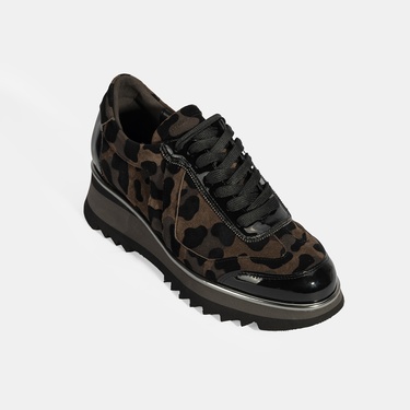  Luca Grossi Kadın Leopar Desenli Süet Deri Sneaker