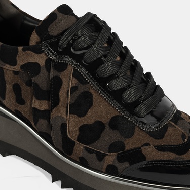  Luca Grossi Kadın Leopar Desenli Süet Deri Sneaker