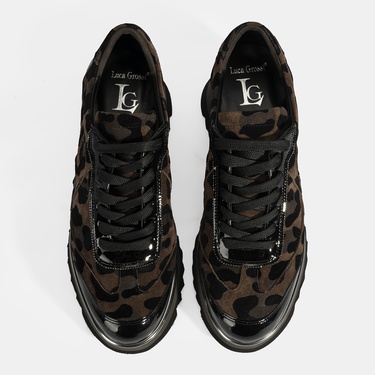  Luca Grossi Kadın Leopar Desenli Süet Deri Sneaker