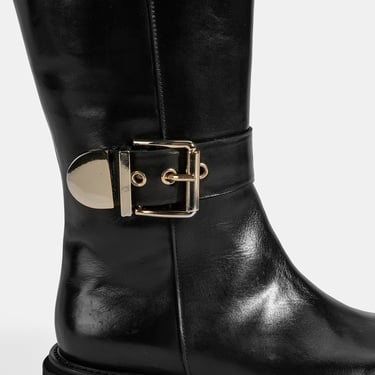  Luca Grossi Kadın Siyah Metal Tokalı Deri Çizme