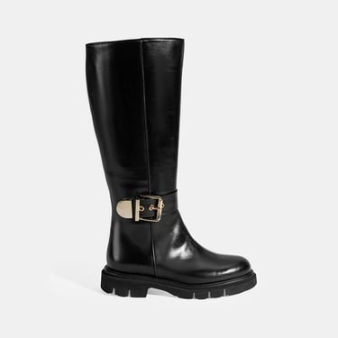  Luca Grossi Kadın Siyah Metal Tokalı Deri Çizme