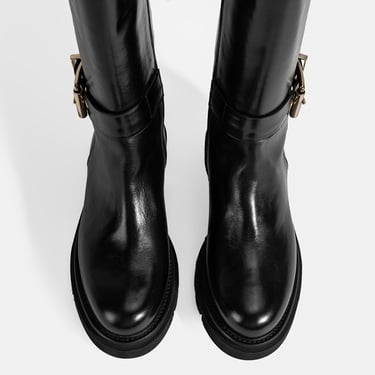  Luca Grossi Kadın Siyah Metal Tokalı Deri Çizme