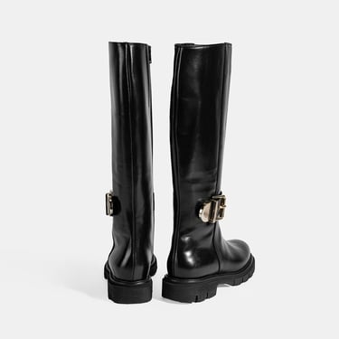  Luca Grossi Kadın Siyah Metal Tokalı Deri Çizme
