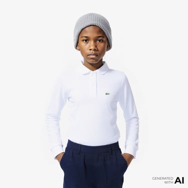  Lacoste Erkek Çocuk Regular Fit Uzun Kollu Beyaz Polo