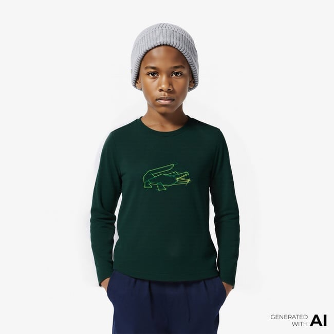  Lacoste Erkek Çocuk Uzun Kollu Bisiklet Yaka Baskılı Yeşil T-Shirt