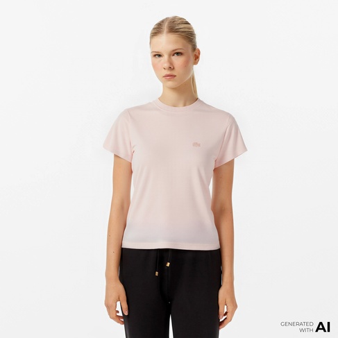 Lacoste Kadın Loose Fit Bisiklet Yaka Pembe T-Shirt
