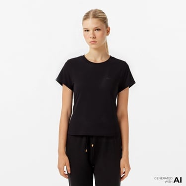  Lacoste Kadın Loose Fit Bisiklet Yaka Siyah T-Shirt