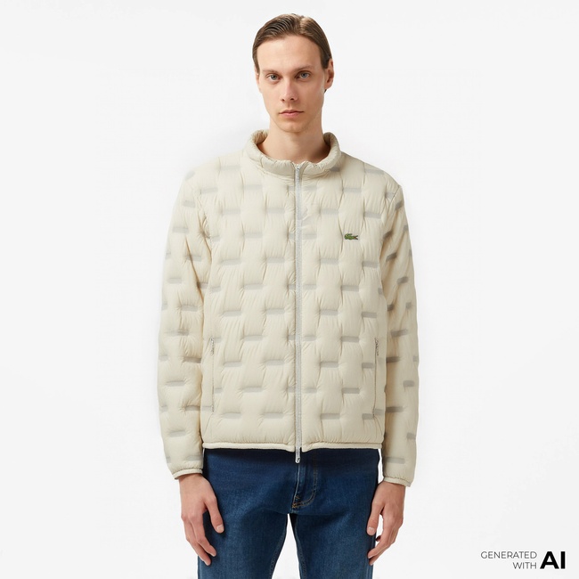  Lacoste Erkek Dik Yaka Kapitone Açık Gri Mont