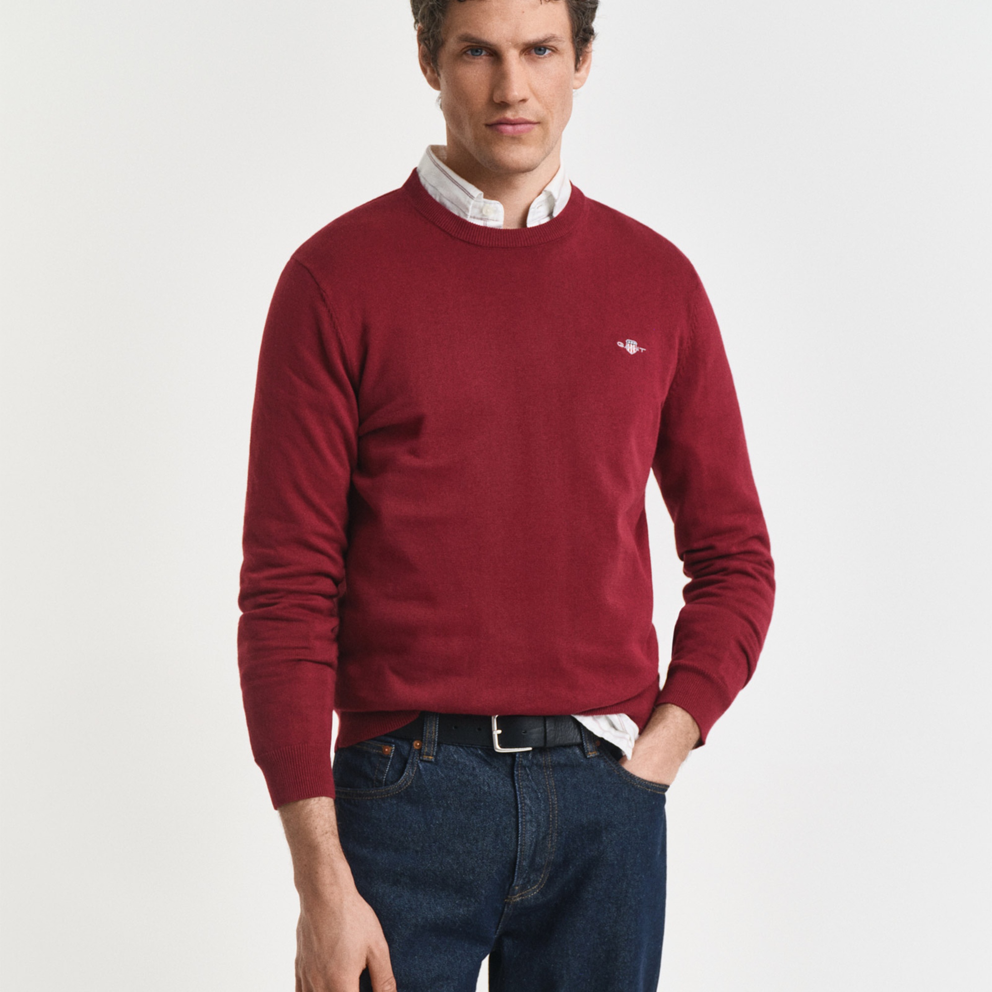 GANT Erkek Bordo Regular Fit Bisiklet Yaka Kazak