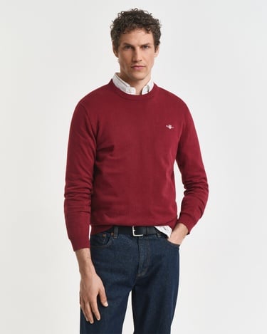  GANT Erkek Bordo Regular Fit Bisiklet Yaka Kazak