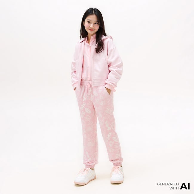  Gap V-Fa Logo Heritage Çocuk Pembe Eşofman Altı