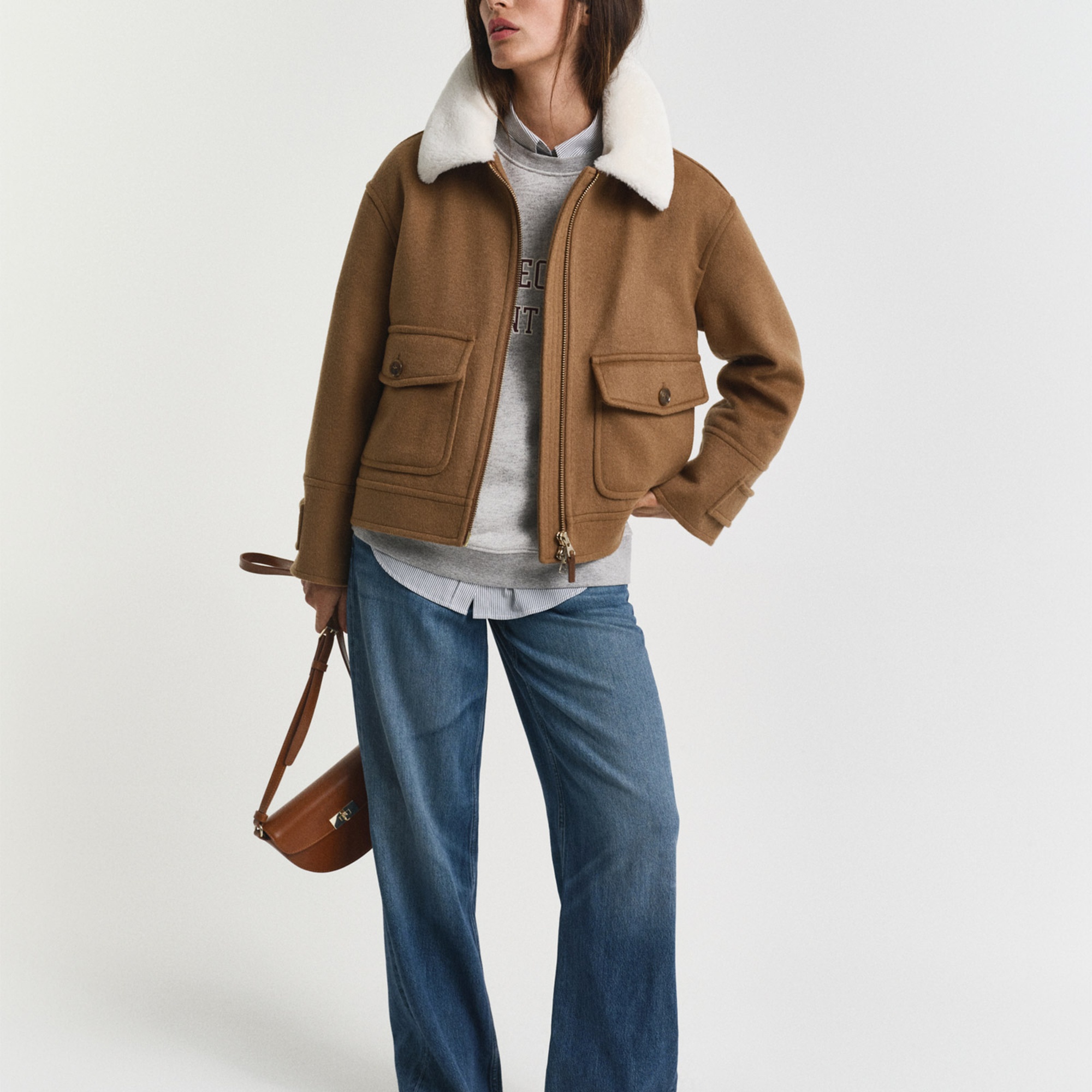 GANT Kadın Kahverengi Relaxed Fit Yün Ceket