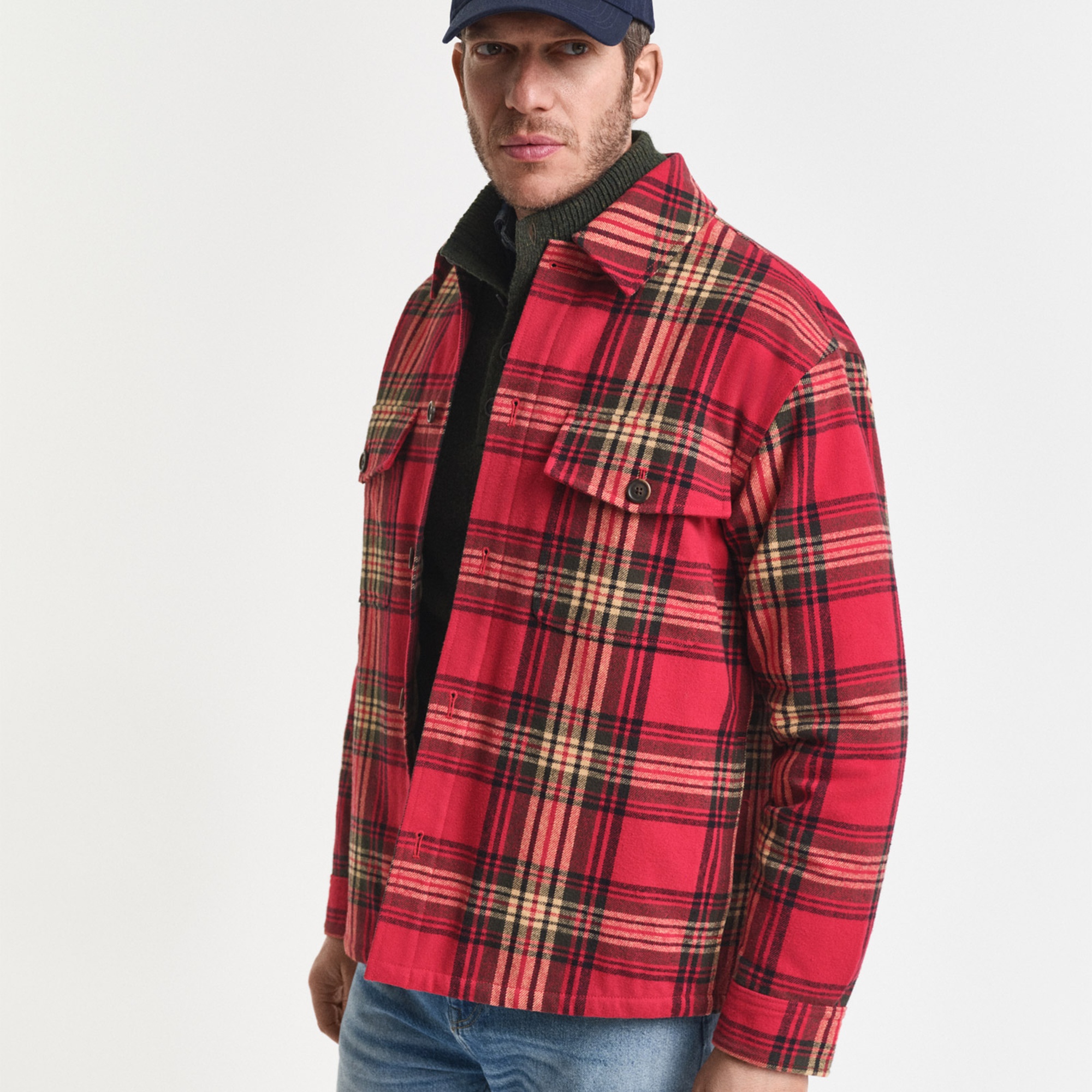 GANT Erkek Kırmızı Relaxed Fit Gömlek Yaka Ceket