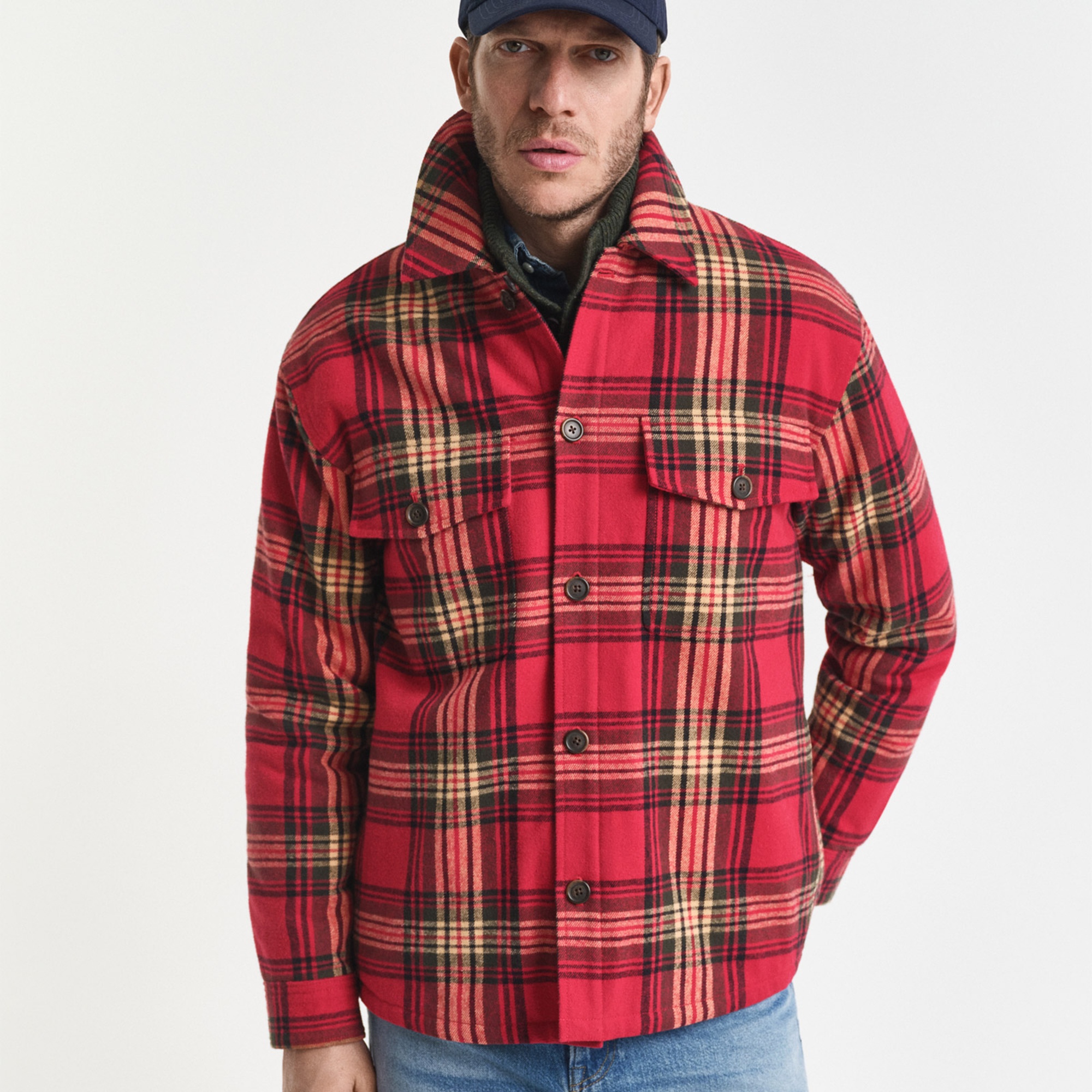 GANT Erkek Kırmızı Relaxed Fit Gömlek Yaka Ceket