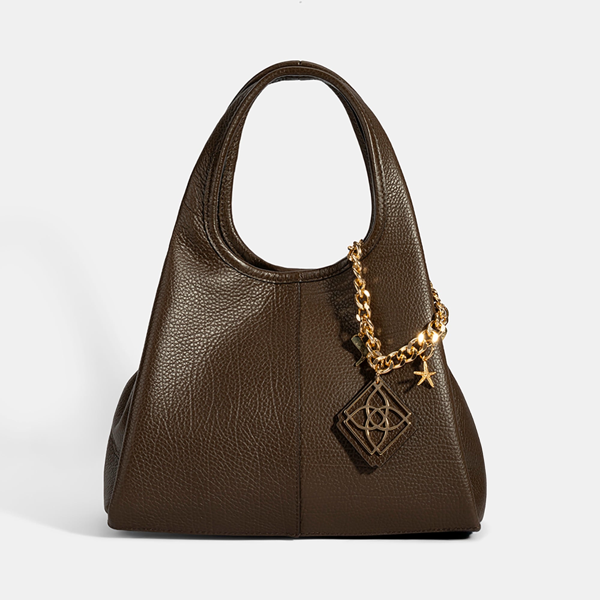 Kadın Kahve Charm Aksesuarlı Deri El Çantası