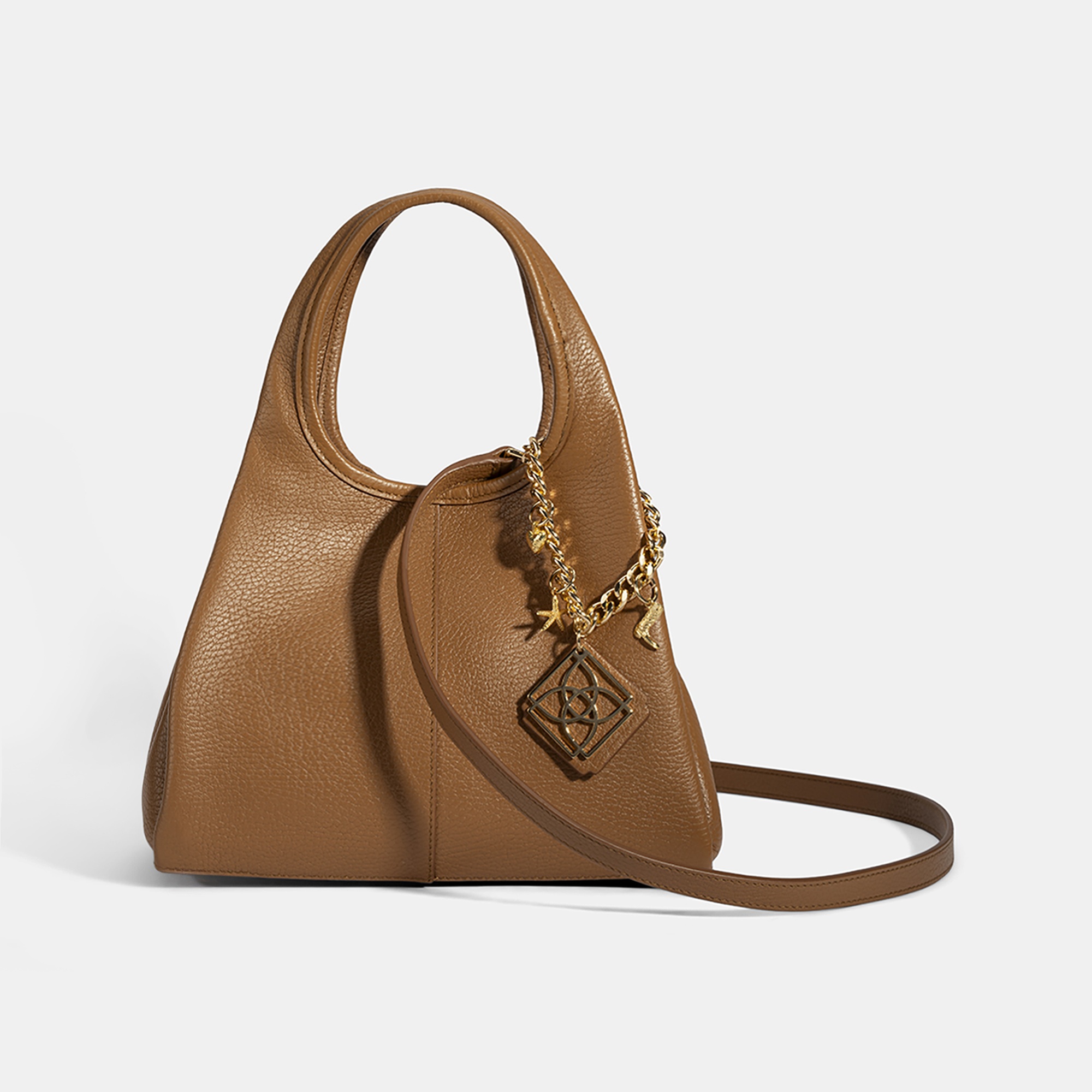 Kadın Taba Charm Aksesuarlı Deri El Çantası