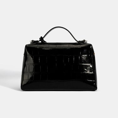  Kadın Siyah Kroko Baskılı Rugan Deri El Çantası