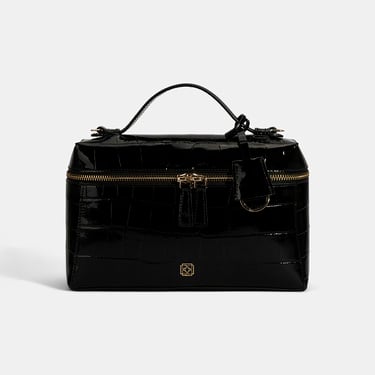  Kadın Siyah Kroko Baskılı Rugan Deri El Çantası