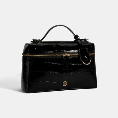  Kadın Siyah Kroko Baskılı Rugan Deri El Çantası