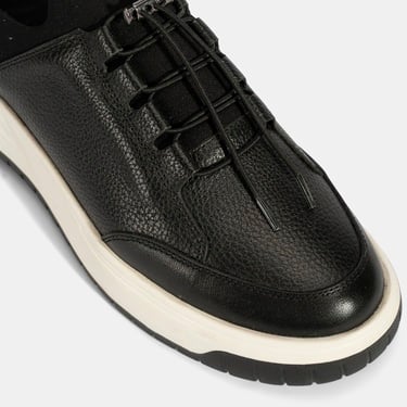  Erkek Siyah Lastik Bağcıklı Deri Sneaker