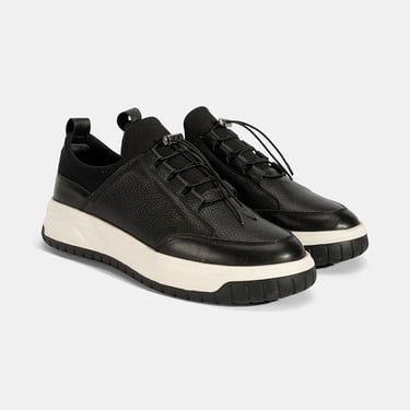  Erkek Siyah Lastik Bağcıklı Deri Sneaker