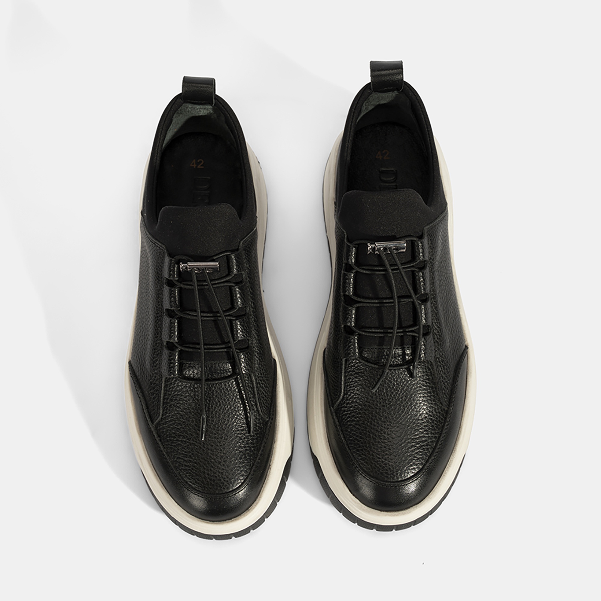 Erkek Siyah Lastik Bağcıklı Deri Sneaker