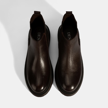  Erkek Kahve Lastik Detaylı Deri Bot