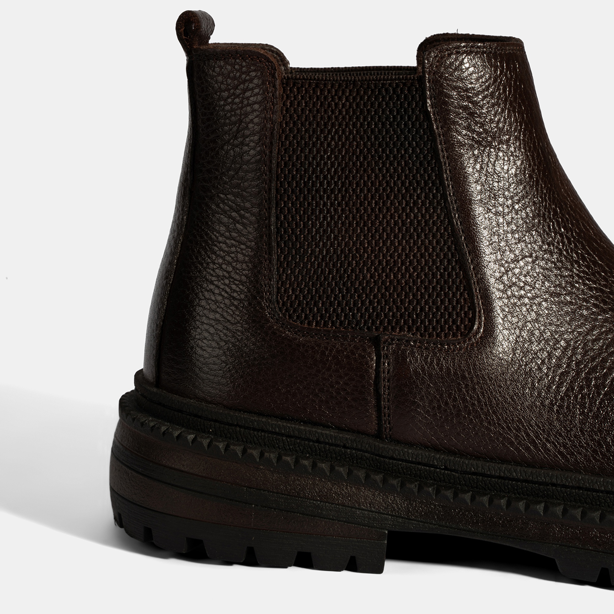 Erkek Kahve Lastik Detaylı Deri Bot