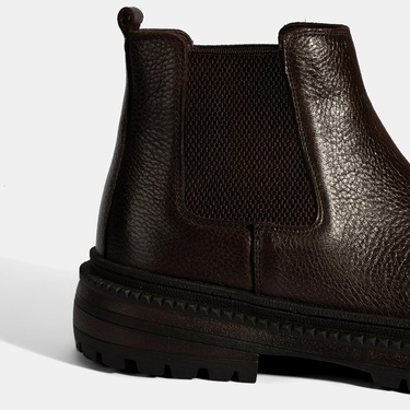  Erkek Kahve Lastik Detaylı Deri Bot