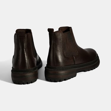  Erkek Kahve Lastik Detaylı Deri Bot