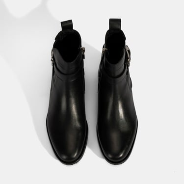  Kadın Siyah Ayarlanabilir Metal Tokalı Deri Bot