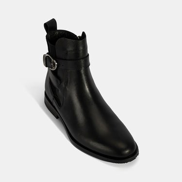  Kadın Siyah Ayarlanabilir Metal Tokalı Deri Bot