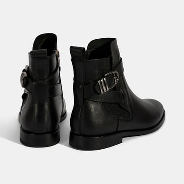  Kadın Siyah Ayarlanabilir Metal Tokalı Deri Bot