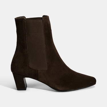  Kadın Kahve Lastikli Topuklu Süet Deri Bot