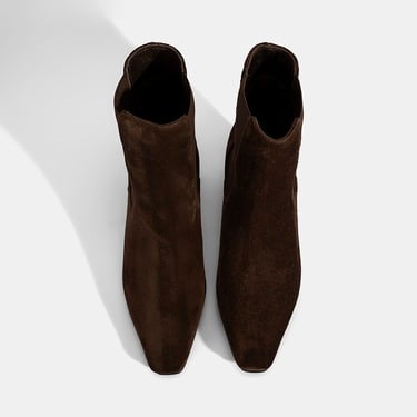  Kadın Kahve Lastikli Topuklu Süet Deri Bot