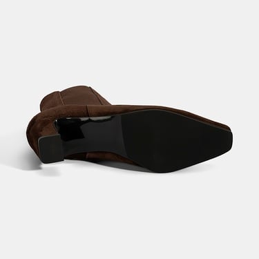  Kadın Kahve Lastikli Topuklu Süet Deri Bot