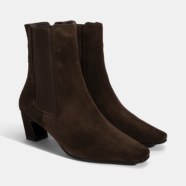  Kadın Kahve Lastikli Topuklu Süet Deri Bot