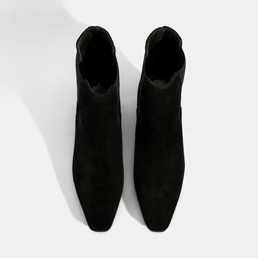  Kadın Siyah Lastikli Topuklu Süet Deri Bot