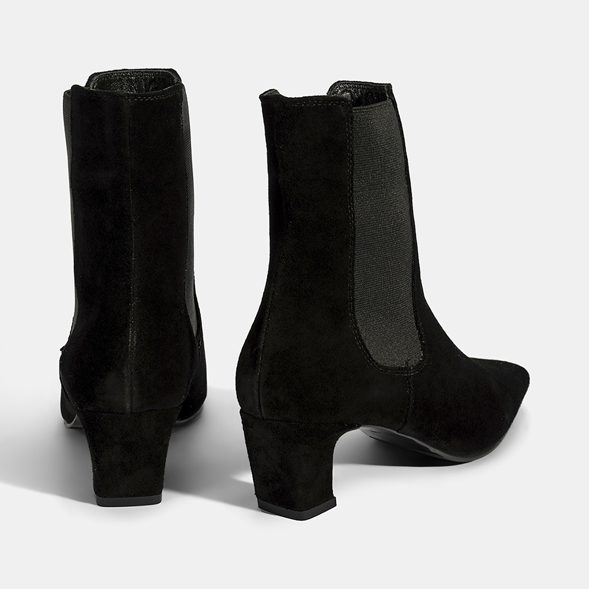 Kadın Siyah Lastikli Topuklu Süet Deri Bot