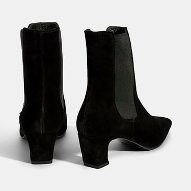  Kadın Siyah Lastikli Topuklu Süet Deri Bot