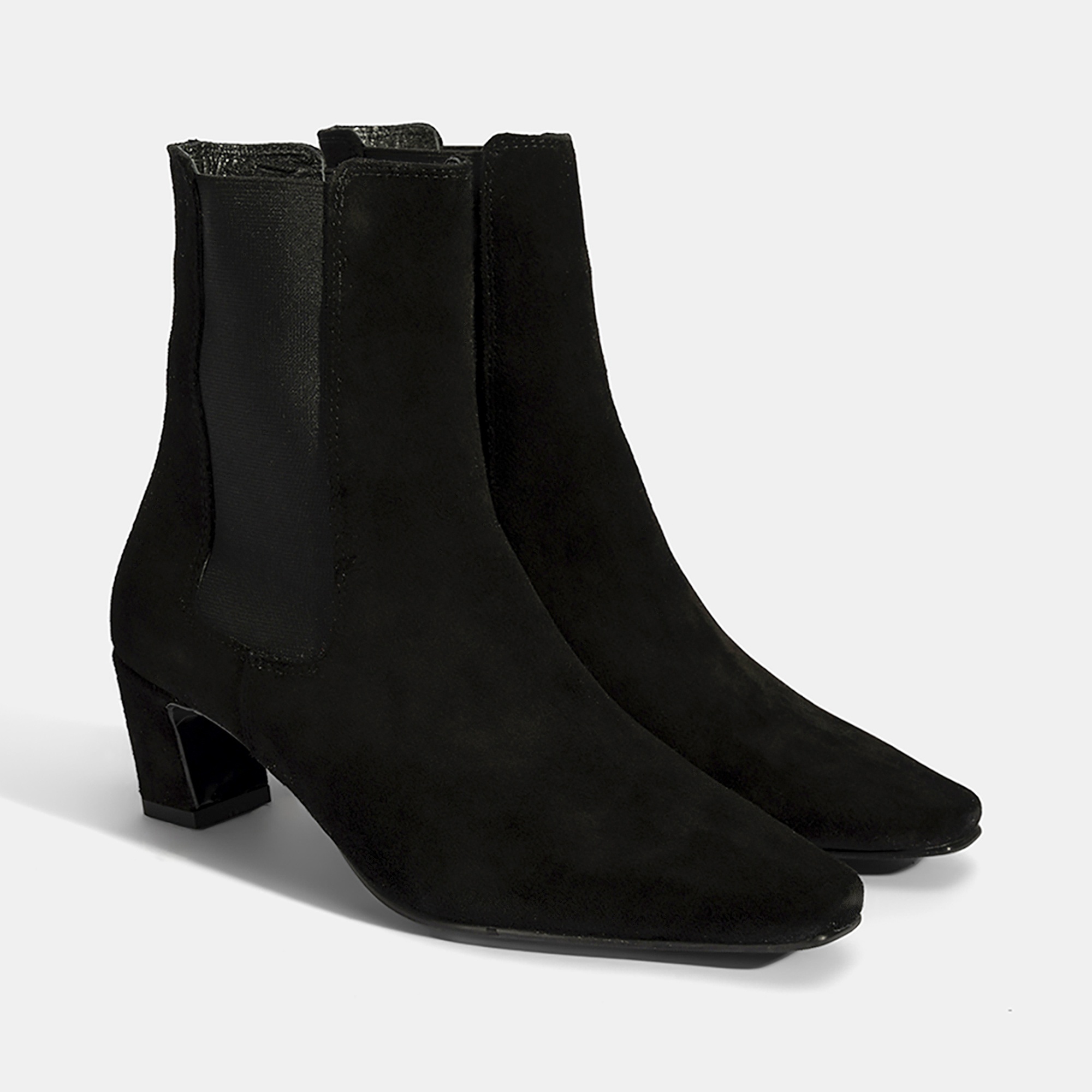 Kadın Siyah Lastikli Topuklu Süet Deri Bot