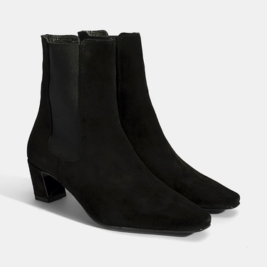  Kadın Siyah Lastikli Topuklu Süet Deri Bot