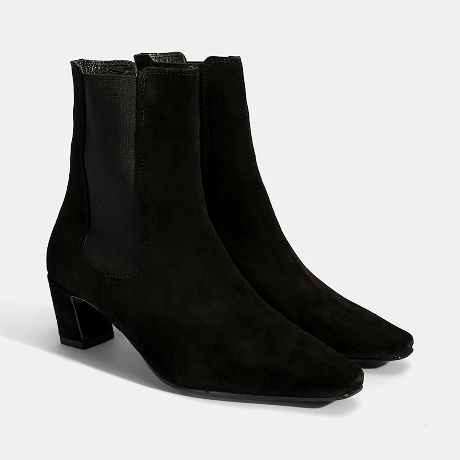  Kadın Siyah Lastikli Topuklu Süet Deri Bot