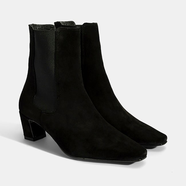  Kadın Siyah Lastikli Topuklu Süet Deri Bot